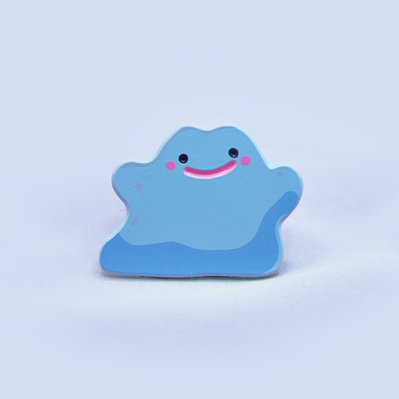 [~SHINY BLUE] [OPEN SMILE] DITTO [SQUIGGLE] [RIGHT] [POKEMALLOW]  SOFT DYED ENAMEL PIN
