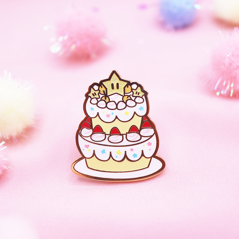 PEACH BIRTHDAY CAKE ENAMEL PIN