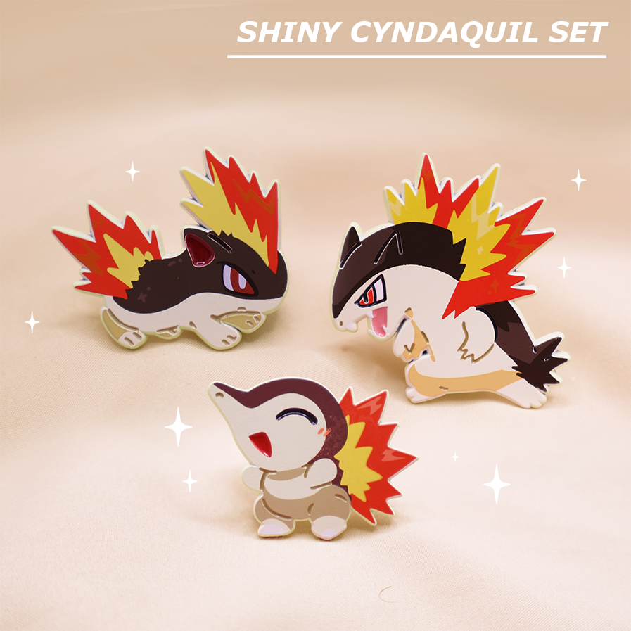 [3 PC SET] [~SHINY ] CYNDAQUIL LINE SET [POKEMALLOW]  SOFT DYED ENAMEL PIN
