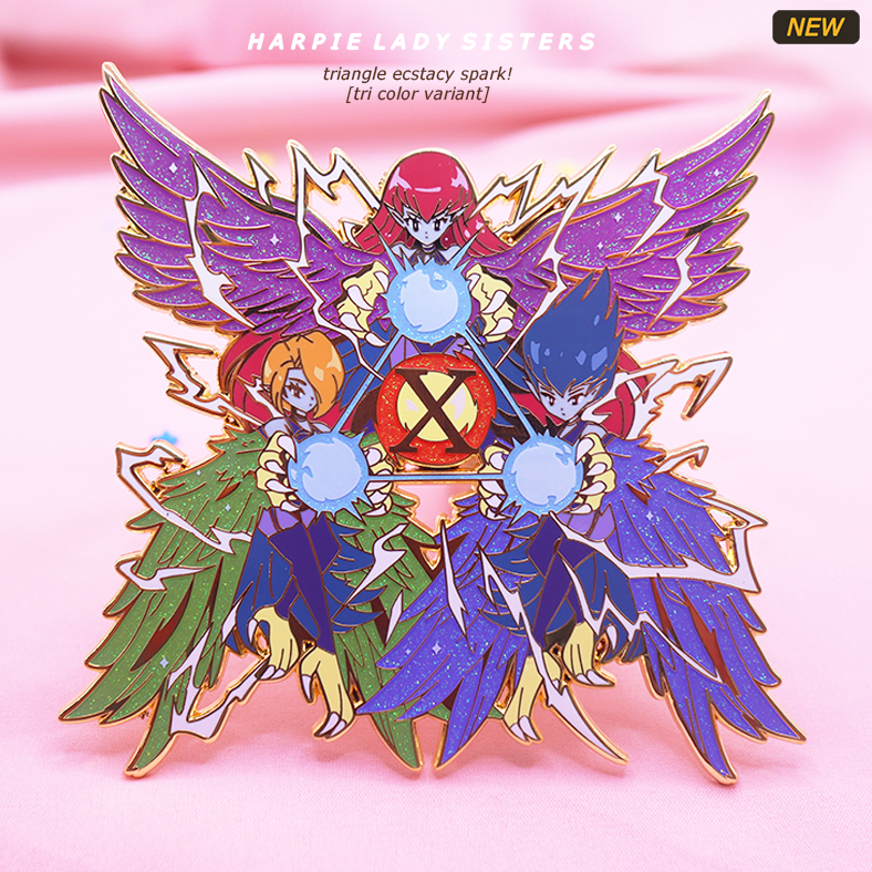 4&quot; FANTASY HARPIE LADY SISTERS - TRIANGLE ECSTASY SPARK [TRI COLOR] ENAMELPIN