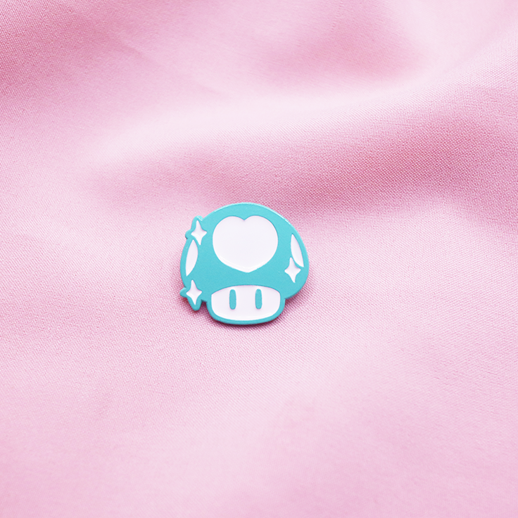 [TEAL] 1 HEART UP MUSHROOM PIN