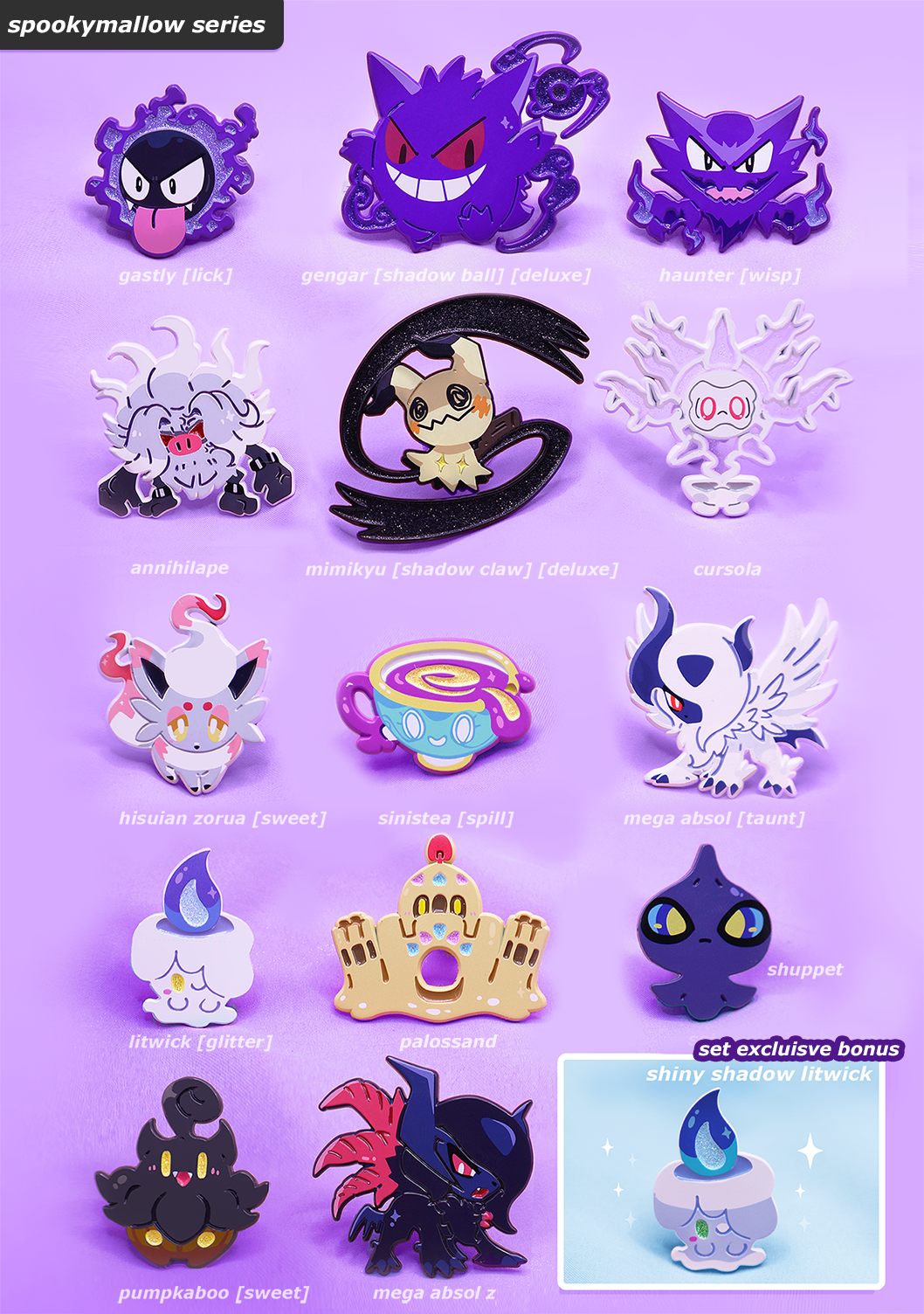 [15 PC SET][14+1 PC FREEBIE SET]  [SPOOKYMALLOW COLLECTION MAIN SET] [POKEMALLOW]  SOFT DYED ENAMEL PIN SET