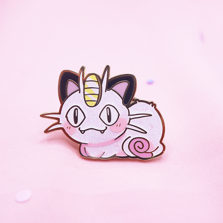 [ WHITE GLITTER ] KITTY LOAF MEOWTH ENAMEL PIN [POKECAT]