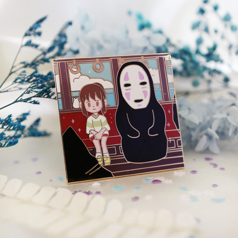 TRAIN RIDE SCENE SQUARE ENAMEL PIN