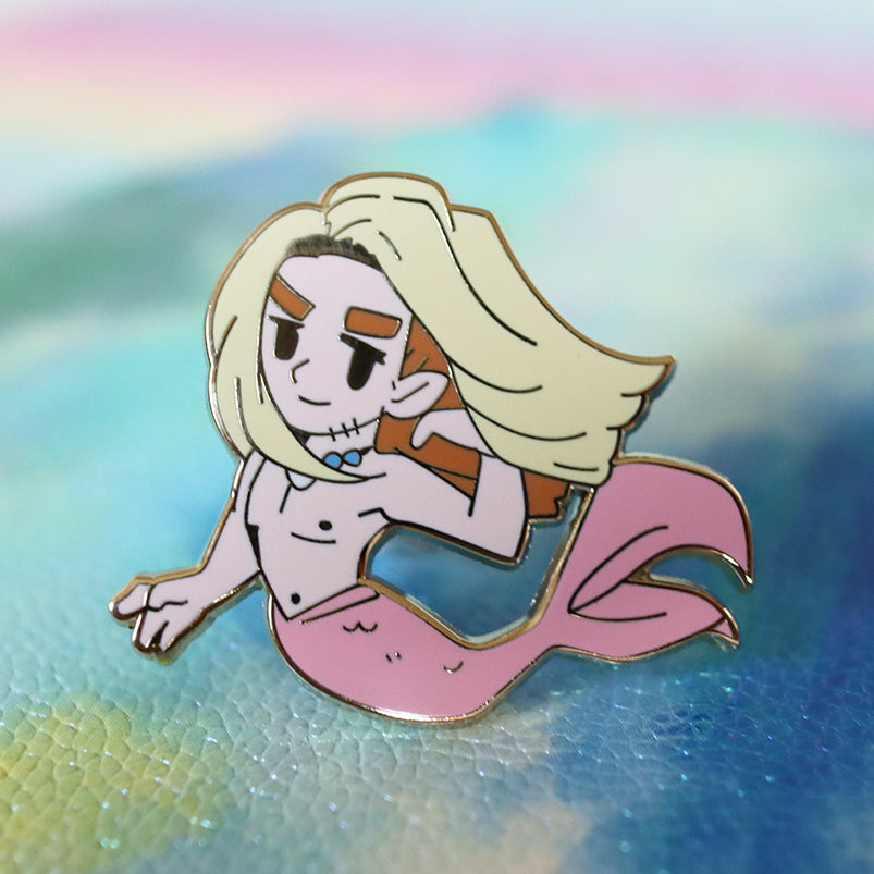 LONG HAIRED PINK MERMAN ENAMEL PIN