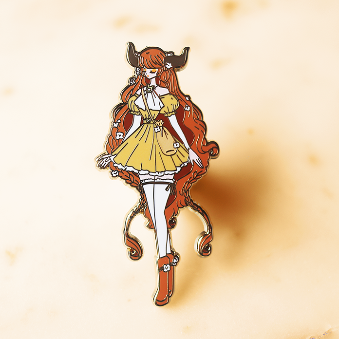 TAURUS BRUNETTE ORANGE ENAMEL PIN [ZODIAC GUARDIANS] [LIMITED EDITION]