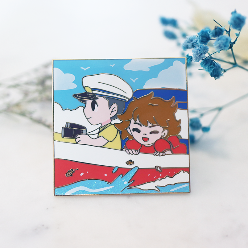 PONYO BOAT SCENE SQUARE ENAMEL PIN